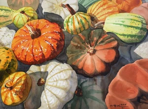 Kürbis 2, Herbst, Herbst, Original Aquarell Gemälde, signiert, Kunst, 24x18 cm - Bild 1 von 1