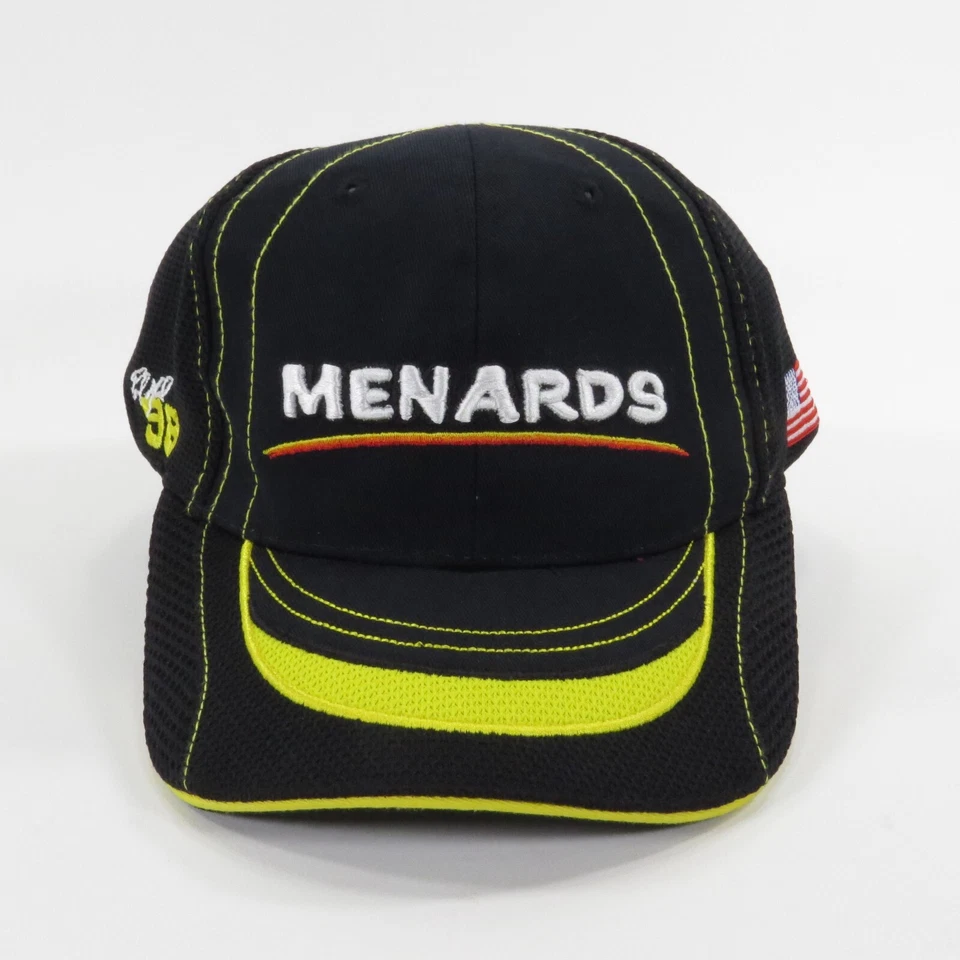 Gorra de carreras NASCAR Menards Paul Menard #98 negra/amarilla, ajustable, bandera de Estados Unidos Foto 1 de 4