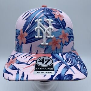 MLB New York Mets '47 Brand Trucker Hat Snapback Adjustable Pink Floral NEW