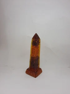 EGYPTIAN OBELISK STATUE AMBER Stone Decor Ancient Style Collectible Sculpture - Picture 1 of 6