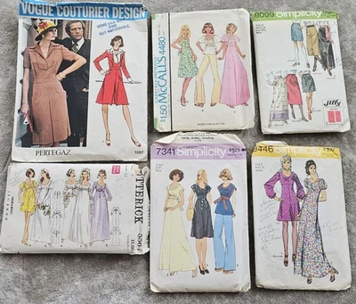 lot 6 Vtg 1970s Vogue Couturier Pertegaz EMPIRE Jumper HALTER Maxi Dress Sz 9 10 - Image 1 of 4