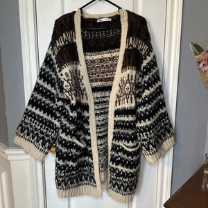 Cárdigan Suéter Zara Negro y Marrón Grueso Tejido Talla Mediana-Grande - Imagen 1 de 9