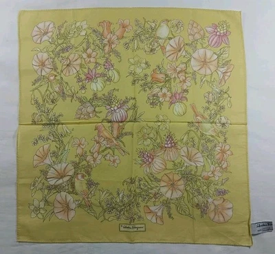 Salvatore Ferragamo Etiquetas Algodón Bufanda Bufandas Diadema Flor Vintang 16"×16" Foto 1 de 4