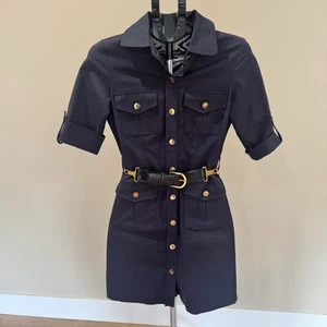 Original MILLY NY Gr. 4 dunkelblau Retro Hemdblusenkleid Goldkette Ledergürtel - Bild 1 von 10