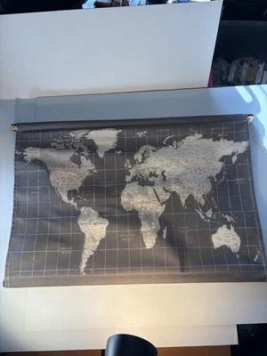 World Map Gray White Canvas Tapestry Designs Direct 28 5"x19.5" Wall Hanging - Image 1 of 4