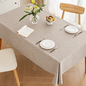 Rectangular For Dining Tablecloth Waterproof in Khaki Cotton Linen for Use - Picture 1 of 60