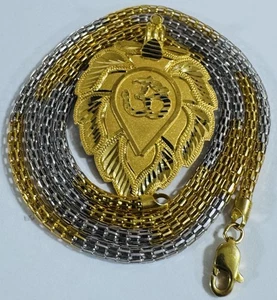 22K Solid 916 Real twotone Gold Heart Flower Necklace 21”/21.5” Long 17.3g 3mm - Picture 1 of 24