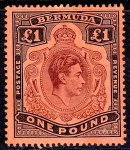 BERMUDA King George VI 1943 £1 Red-Purple & Black on Pale Red P.14 SG 121c MINT - Picture 1 of 2