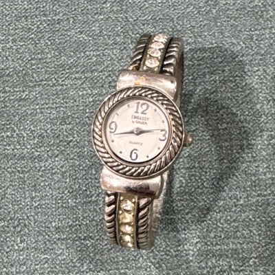 Embassy By Gruen Watch Crystal Accents Silver Tone Bracelet Needs New Battery - Image 1 of 4