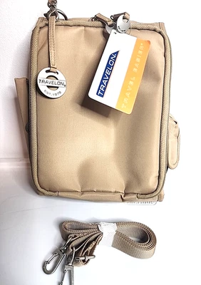 Travelon Bandolera Bolso Bolsillos, Cremallera Velcro Beige Nuevo con Etiquetas. Foto 1 de 4