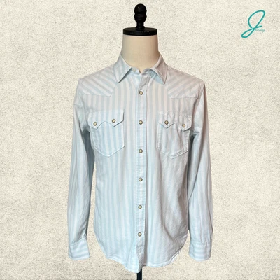 Tecovas Men's Oxford Cotton LS Pearl Snap - Blue/White Stripe - Medium - Image 1 of 3