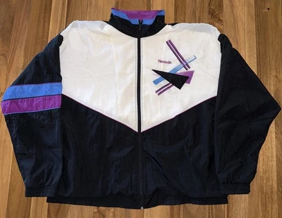 Chaqueta cortavientos Reebok Parachute de nailon XL años 90 Art Deco de colección Foto 1 de 4
