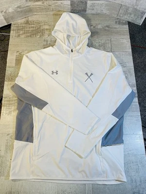 Under Armour 长曲棍球男式 XL 白色宽松 1/4 拉链连帽套衫夹克 — 第 1/4 张图片
