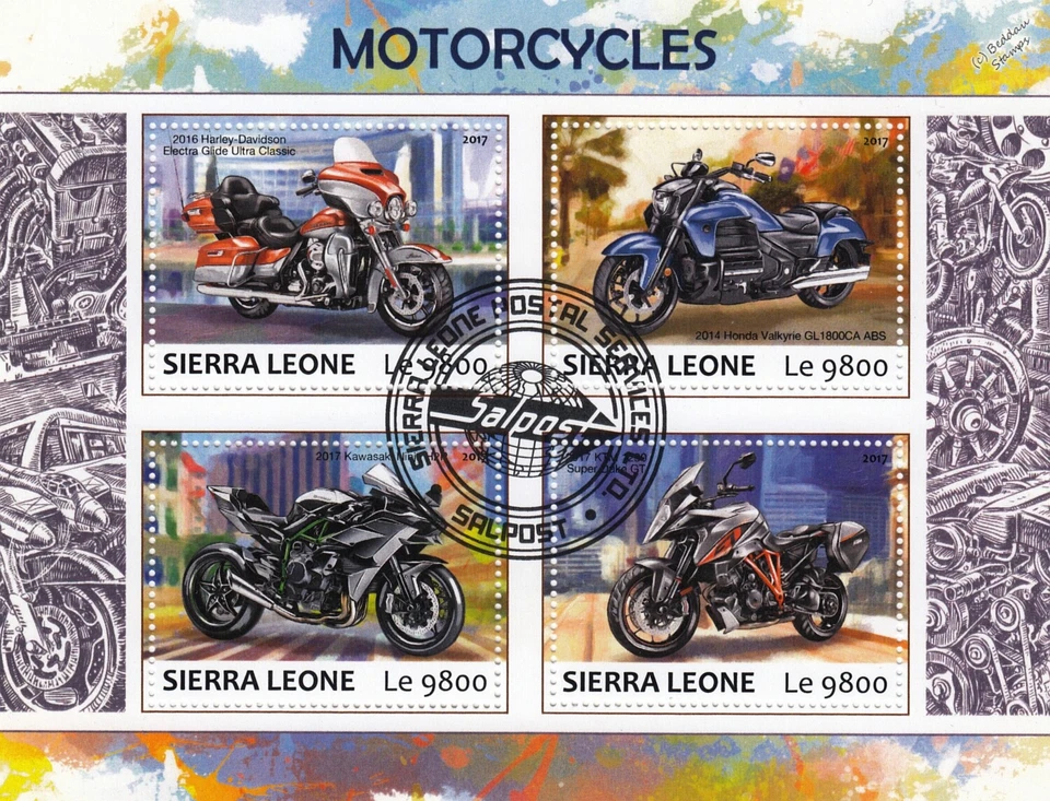 World Motorcycles / Motorbikes CTO Stamp Sheet (2017 Sierra Leone) - Image 1 of 1