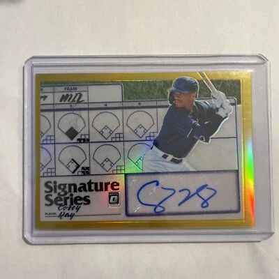 2019 PANINI Donruss Optic Baseball￼ #SS-CR Corey Ray Gold Prizm, Auto, 5/10 - Image 1 of 2