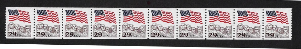 US Stamps Strip of 10, Flag over Mt Rushmore, #2523 MNH - Image 1 of 1