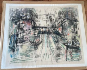 Pastel Drawing Of Venice Canal Scene Gondolas Signed HG 1957 - Picture 1 of 7