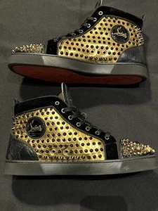 CHRISTIAN LOUBOUTIN GOLD SCHWARZ SPIKES PERLEN HERREN GRÖSSE 44 11 SNEAKER AUTHENTISCH - Bild 1 von 24