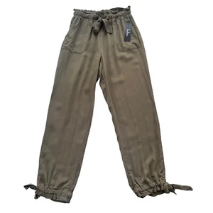 Lulus Women’s Size Small Olive Green Waist Tie Cotton Blend Ankle Paperbag Pants - Picture 1 of 14