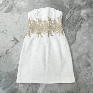 Lilly Pulitzer Kade Dress in Resort White with Gold Embellishments Strapless 4 - Picture 1 of 6