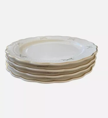 Yedi White with Gold Bow and Trim Side Plates - 8 in - Set of 4 Ceramic NEW - Imagem 1 de 4