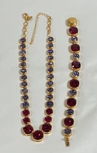 Magenta & Violet Faceted Crystal Gems Gold Plated Collar Necklace Bracelet (PJM) - Picture 1 of 15