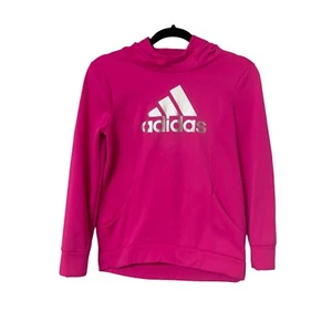ADIDAS Girls Hoodie Pink Pullover Youth Size Large 12/14 Spellout Logo - Picture 1 of 6