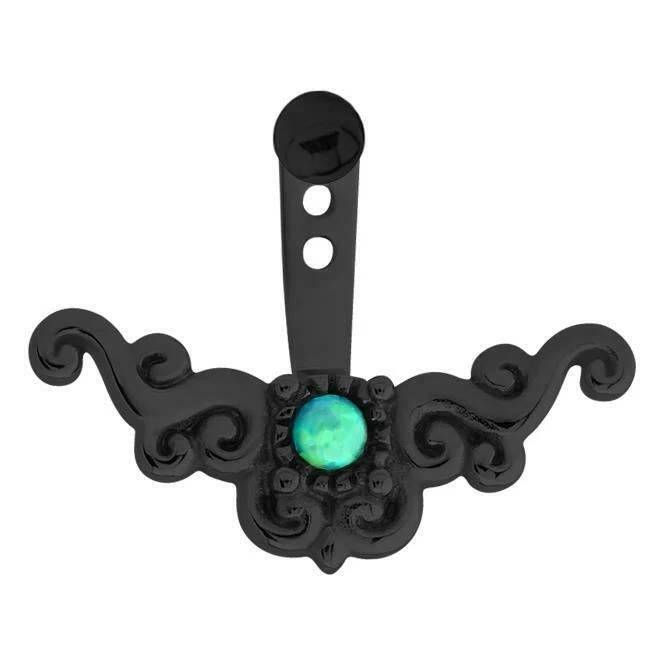 Black 316L Surgical Steel Green Opal Stone Ear Jacket Earrings Tragus Cartilage - Image 1 of 1