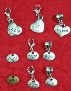 ANTIQUE SILVER - UNCLE - AUNT - NIECE CHARM - FAMILY - LOBSTER CLASP OR BAIL - Picture 1 of 11
