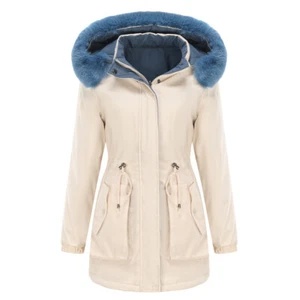 Women's Reversible Clothes Fur Collar Cotton Jacket Warm Coat Detachable Hat - Picture 1 of 20