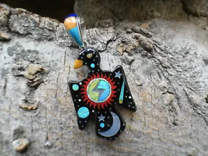 Adler Sonne Mond Beleuchtung Bolzen Micro Inlay Sterlingsilber Edelstein Anhänger AJ44 - Bild 1 von 10