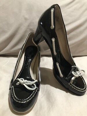 Sperry Topsider Jeffrey High Heels Black Patent Leather Bow Chunky Heels Size 6 - Image 1 of 4