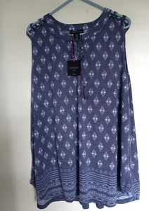 Cynthia Rowley Womens Geo Print Smocked  Tank Blouse Blue Size 2X NEW - Picture 1 of 3