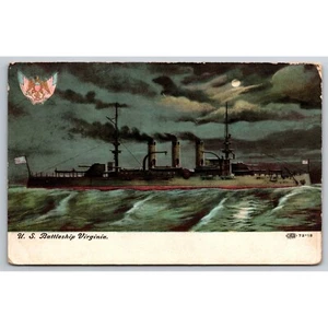 Postcard Antique US Battleship Virginia Navy Military 0559 - Picture 1 of 2