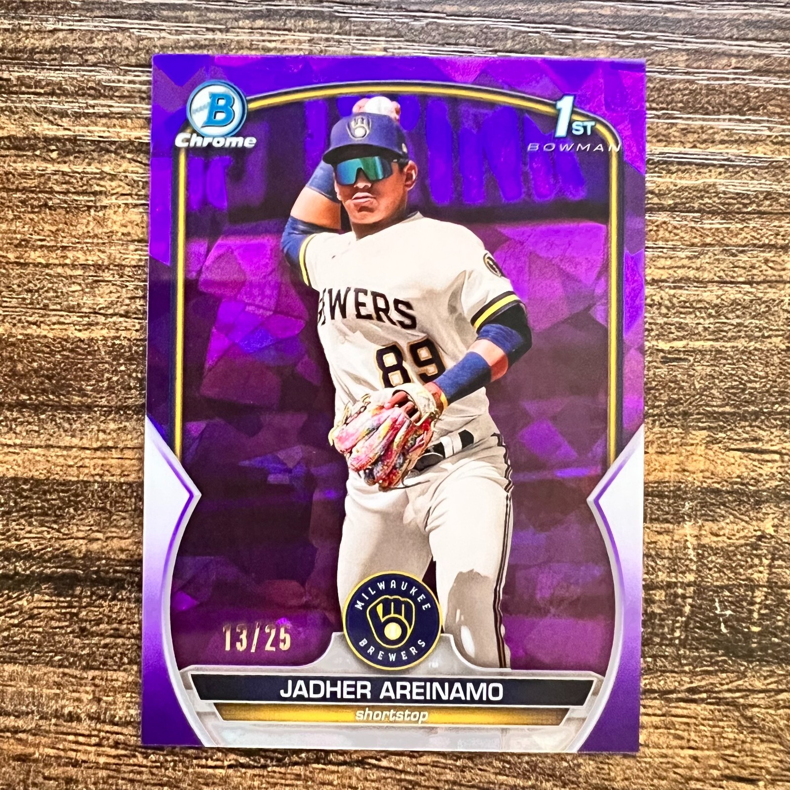 2023 Bowman Chrome Sapphire Jadher Areinamo 1st Purple Refractor #13/25 Brewers