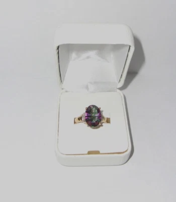 NEW 10K YELLOW GOLD OVAL MYSTIC TOPAZ AND DIAMOND RING , SIZE 8 - Image 1 of 4