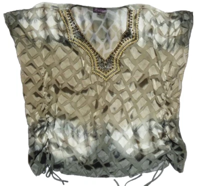 Blusa Camisa Top HALE BOB Para Mujer Talla M L Seda Rayón Satén Burnout Tie Dye Con Cuentas Foto 1 de 4