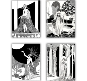 Juego de 4 impresiones vintage de dibujos art déco de pared con aleta blanca y negra para niñas y damas - Imagen 1 de 6