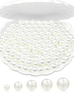 350PCS Pearl Beads for Crafts, 10Mm White Craft Pearls, Glossy Loose Pearls wit - Picture 1 of 6