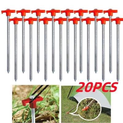 20x Screw In Heavy Duty Drill Top Tent Pegs Set Camping Ground Awning Pegs Case - Image 1 of 4