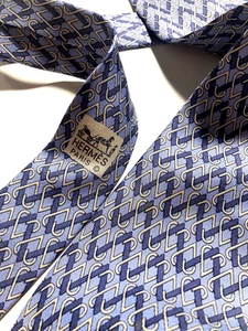 HERMES VINTAGE CORAZÓN HEBILLA PATRÓN CORBATA ENCADENADA SUERTE GAMA ALTA FRANCIA AZUL - Imagen 1 de 18