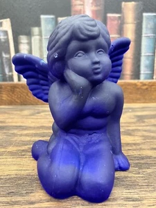 Vtg Cobalt blue cherub angel candle stick holder blue glass heavy - Picture 1 of 9