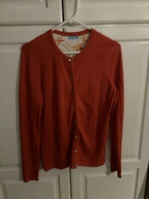 Cardigã feminino J. McLaughlin laranja suéter botão frontal manga longa tamanho P - Imagem 1 de 4