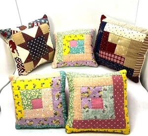 Handmade Mini Quilted Patchwork Pillows Country & Patriotic Set of Five 4th July - Picture 1 of 17