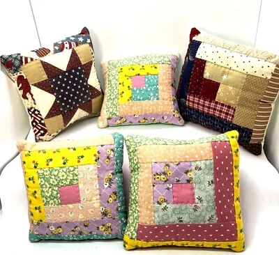 Handmade Mini Quilted Patchwork Pillows Country & Patriotic Set of Five 4th July - Image 1 of 4