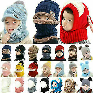 Kids Baby Boys Girls Warm Winter Beanie Knitted Hat Mask Scarf Set Ski Snow Caps