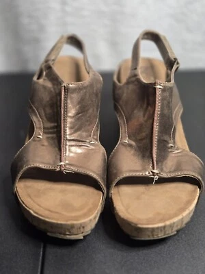 Sandalia Pierre Dumas Zapatos Mujer 8.5 Cuña Tono Dorado  Foto 1 de 4