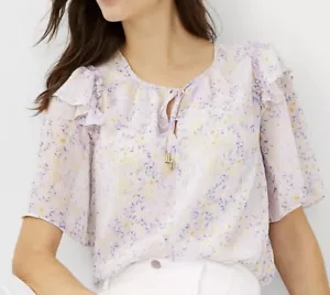 NEW NWT Ann Taylor Floral Print Shirt Short Sleeve Top Small Purple Yellow - Picture 1 of 11