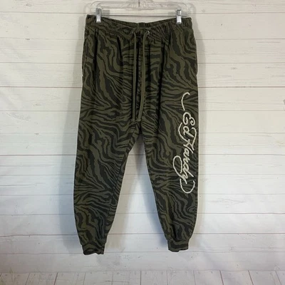 Pantalones deportivos Ed Hardy para hombre verde estampado de cebra gráfico talla L bolsillos 31x27 Foto 1 de 4
