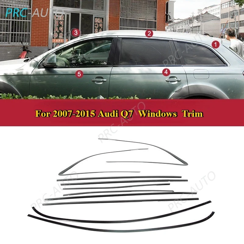 Tira de ventana de acero negro brillante moldura cubierta embellecedor para Audi Q7 2007-2015  Foto 1 de 4